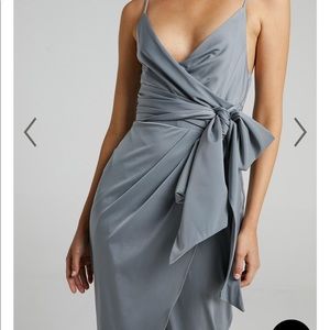 Dusty Blue Faux Wrap Dress